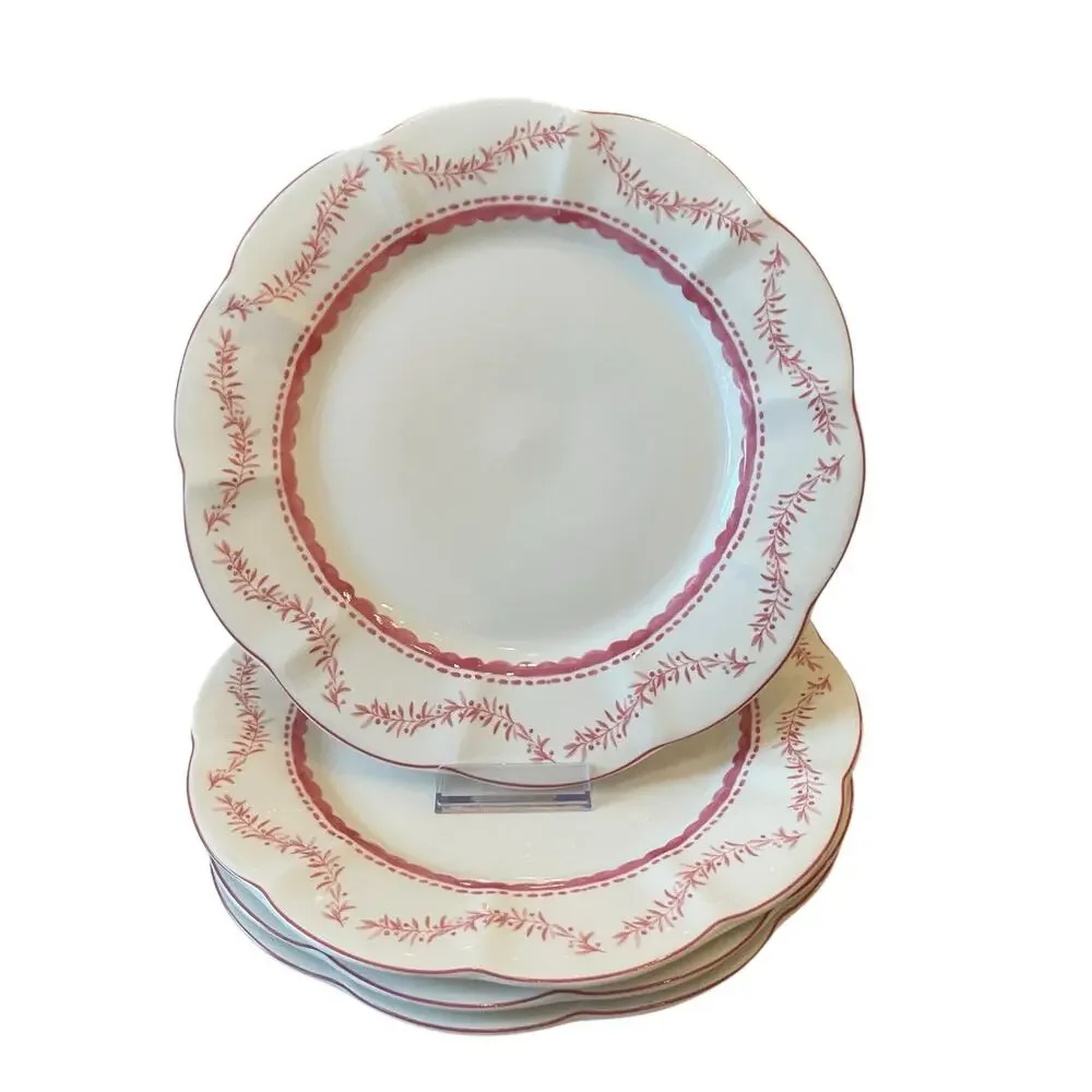 Monterey Bay Porcelain Christmas Dinner Plates 10.5in Pink & White Set of 3 NEW